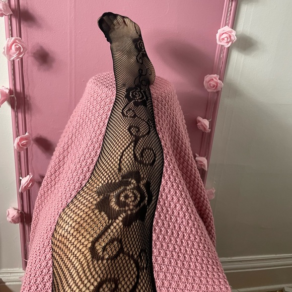 💄 NEW - black floral mesh fishnet pantyhose - collants stocking tights l… - Picture 2 of 3